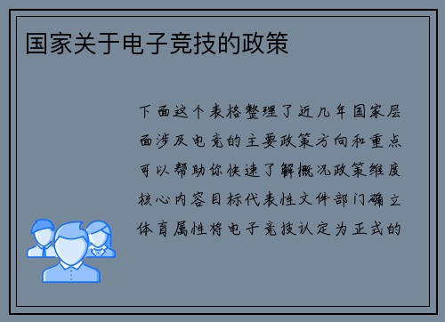 国家关于电子竞技的政策